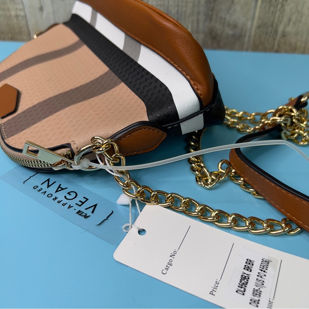 NWT PETA Approved Vegan Color Block Zippered Top Closure Crossbody 9”x6-1/2”x4” - Picture 4 of 6